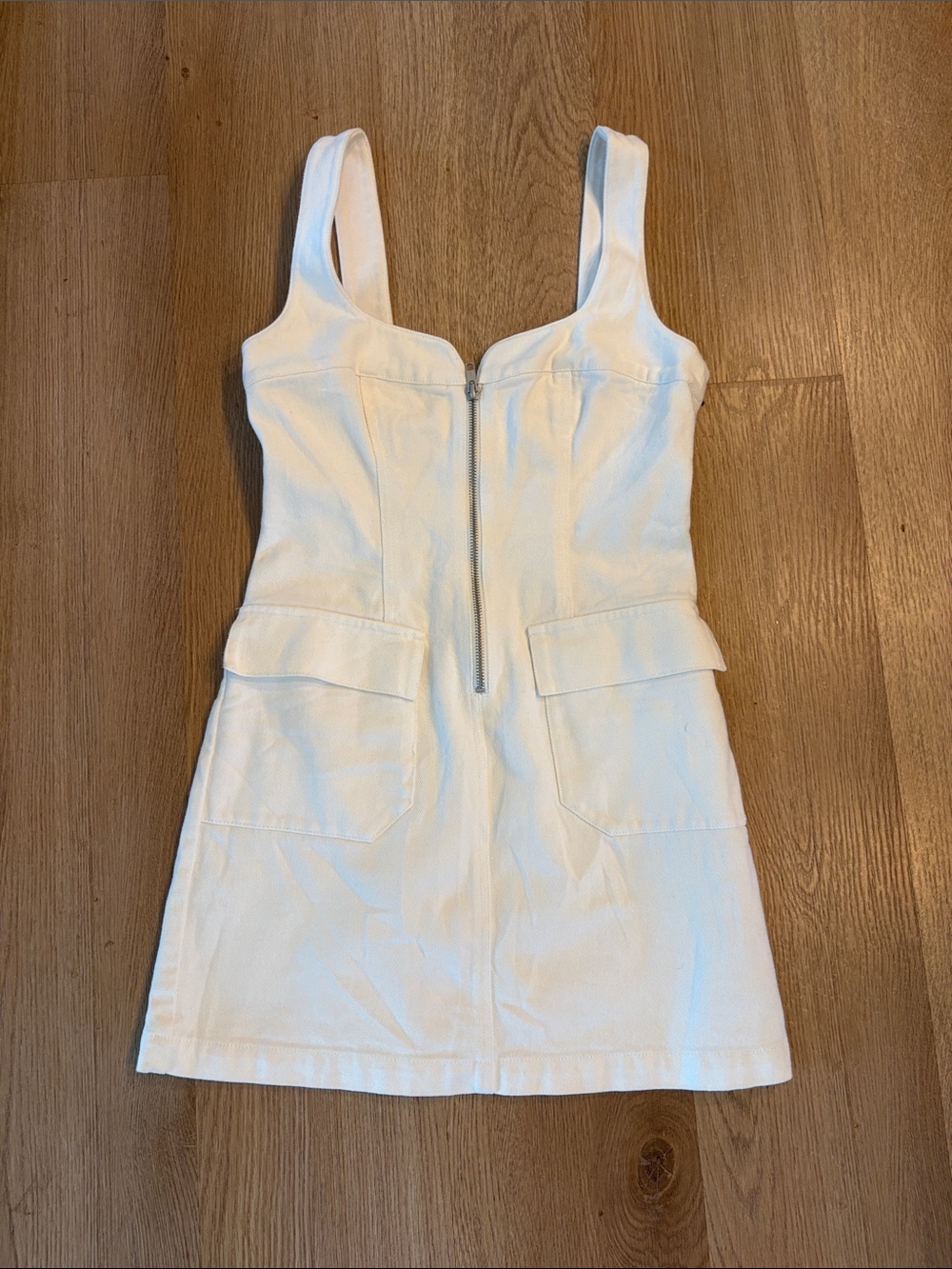 L'Academie White Zip-Front Pocket Mini Dress